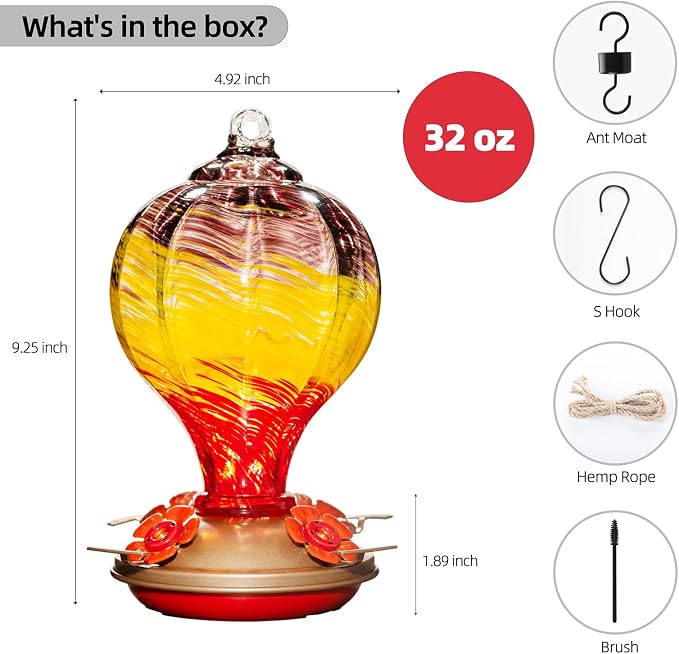 Gifts for Women Hummingbird Feeders, 34OZ Hand Blown Glass Hummingbird Feeder for Outside Ant Moat Leakproof for Mom (Wavy Mauve) | LaElvish Garden Gifts for Women Hummingbird Feeders, 34OZ Hand Blown Glass Hummingbird Feeder for Outside Ant Moat Leakp...