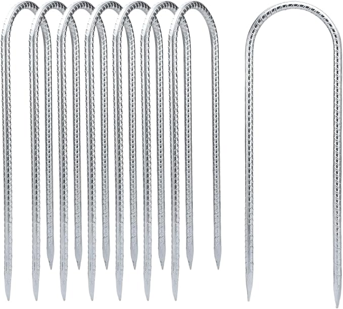 YANYUCB Ground Anchors,8 Pack Galvanised Threaded Steel Rebar Stakes,Trampoline Stakes,12 Inch Heavy Duty U Hook Ground Stakes for Fixing Tents,Swing Frames,Trampolines,Gardening