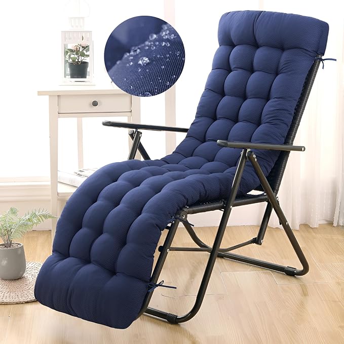 Patio Lounge Chair Cushion, Waterproof Zero Gravity Chair Cushions with Ties, 66x21x4 Inches Chaise Lounge Chair Cushion for Outdoor Indoor Furniture, Blue (Only Cushion)