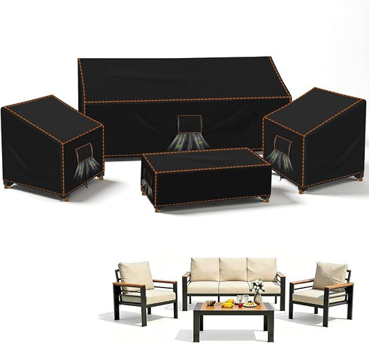SUNICO Outdoor Patio Furniture Covers Set, 4 Piece Patio Covers for Outdoor Furniture Waterproof, 420D Patio Set Covers, UV Fade Protection, Tear-Resistant, Black