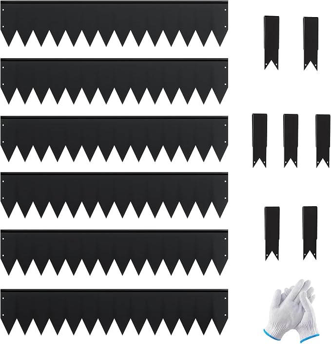20Ft.Galvanized Steel Landscape Edging(6-Pack)-8"x40" Metal Garden Edging,7 Clips&Gloves,Hammer-in,No Dig,Rustproof,for Landscaping,Tree Rings,Garden,Yard&Pathway–Black