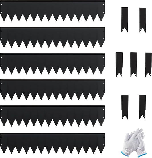 20Ft.Galvanized Steel Landscape Edging(6-Pack)-8"x40" Metal Garden Edging,7 Clips&Gloves,Hammer-in,No Dig,Rustproof,for Landscaping,Tree Rings,Garden,Yard&Pathway–Black