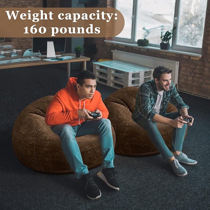 Realspring Inflatable Bean Bag Chairs Outdoor Blow up Camping Chairs Inflatable Lazy Sofa Folding Portable Bean Bag Loungers Couch for Movie Night(Dark Coffee,2 Pcs)