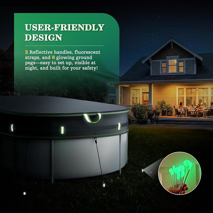 UIRWAY 500D Pool Cover 10x16FT Oval [2026 Upgraded Heavy Duty Fabric] Solar Pool Covers for Above Ground Pools, Swimming Pool Covers Including Windproof Straps and Luminous Ground, UV Resistant