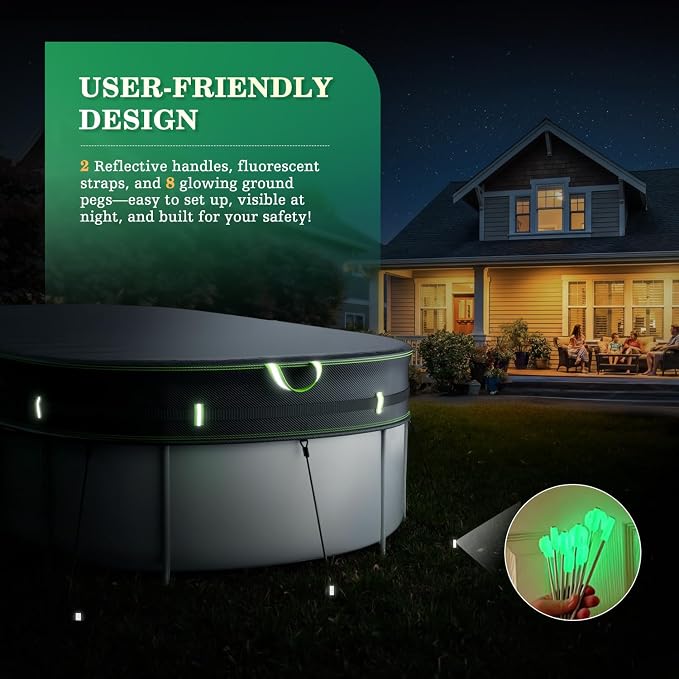 UIRWAY 500D Pool Cover 15x30FT Oval [2026 Upgraded Heavy Duty Fabric] Solar Pool Covers for Above Ground Pools, Swimming Pool Covers Including Windproof Straps and Luminous Ground, UV Resistant