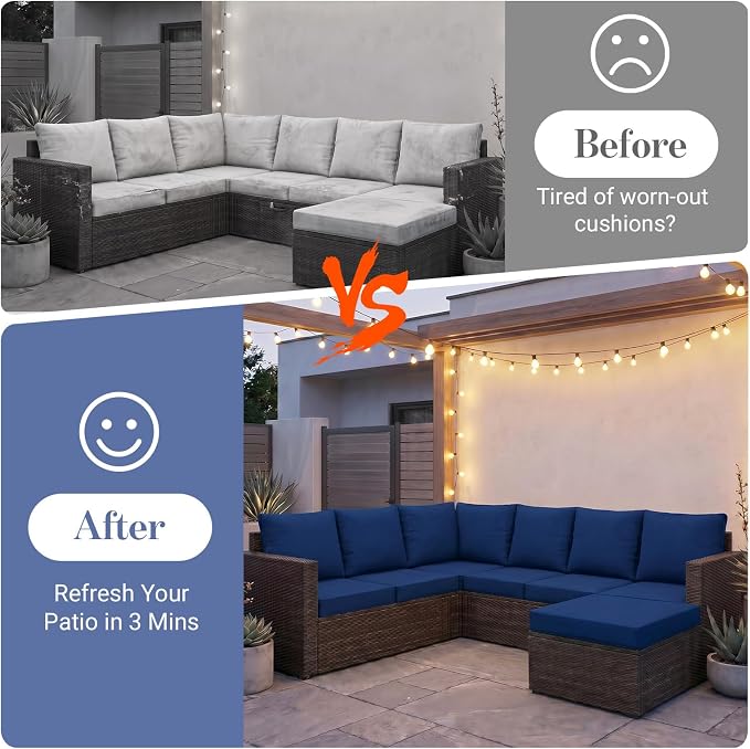 pickyNproud 14Pcs Patio Cushion Covers Stretch Outdoor Couch Cushions Slipcovers Replacement Washable Furniture Protector with Elastic Bottom Sofa Chair Seat Cover, Navy Blue