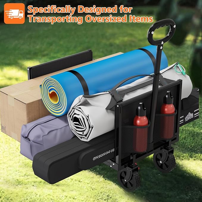 3 in 1 Wagons Carts Foldable with 360LBS Capacity, 120L Heavy Duty Collapsible Wagon, Utility Wagon Cart with Wheels for Grocery, Camping, Shopping, Beach, Garden Black