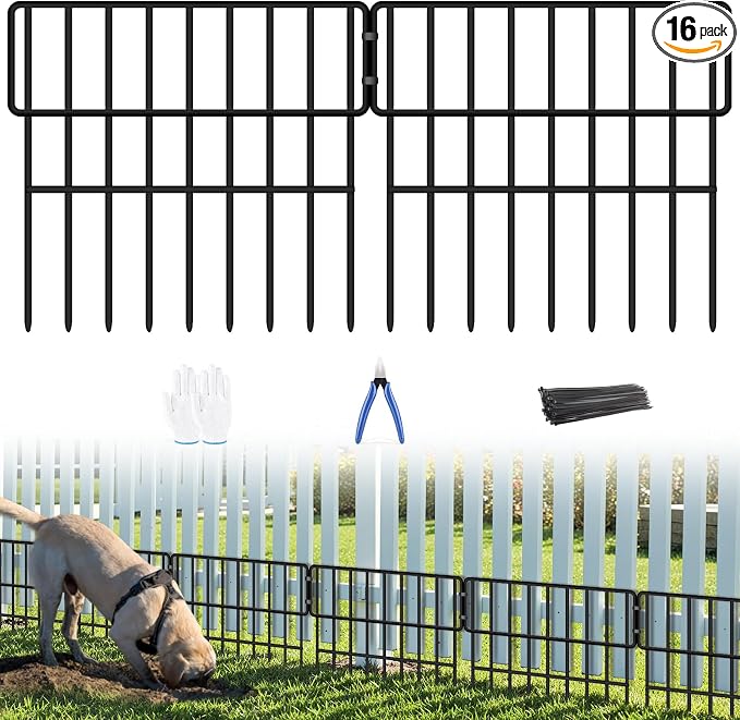 ULIOK Animal Barrier Fence, 16 Panels No Dig Fence 17.3ft(L) x12in(H), Garden Fences for Rabbits and Dog Ground Defense, Rustproof Metal Fences Border, Fencing Bottom Blocker for Outdoor Yard Patio