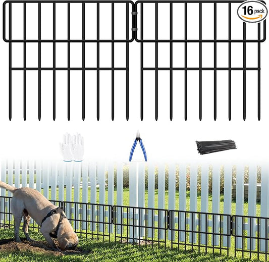 ULIOK Animal Barrier Fence, 16 Panels No Dig Fence 17.3ft(L) x12in(H), Garden Fences for Rabbits and Dog Ground Defense, Rustproof Metal Fences Border, Fencing Bottom Blocker for Outdoor Yard Patio