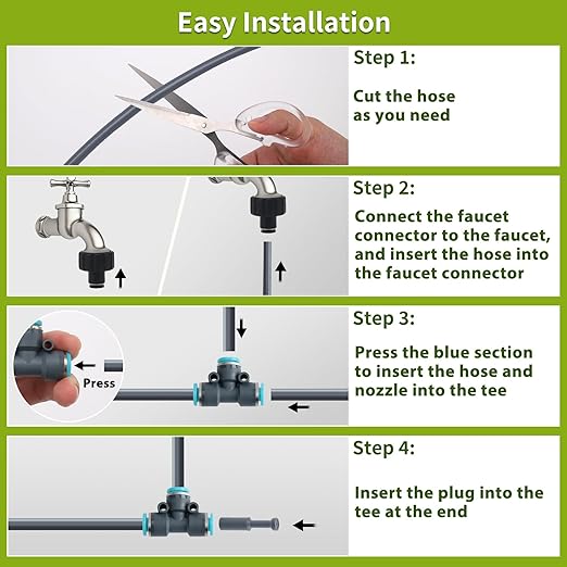 49FT 5/16" Quick-Connect Drip Irrigation System Kit, Automatic Garden Watering System with 15 Pcs Adjustable Spray Nozzles for Garden, Greenhouse, Yard, Lawn