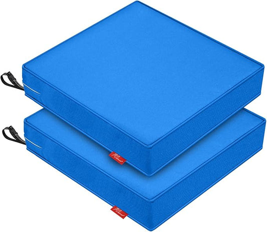 Patio Chair Cushions 24x24 Inch, Water Repellent Outdoor Seat Cushions with Adjustable Straps, Fade Resistant Replacement Cushions for Garden Deck Sofa Couch, Set of 2, Sky Blue