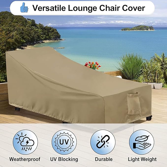 OutdoorLines Outdoor Waterproof Patio Chaise Lounge Chair Cover - UV Resistant Lounger Covers Heavy Duty Weatherproof Patio Sofa Furniture Covers, 1 Pack, 84Wx32Dx32H Inches, Camel
