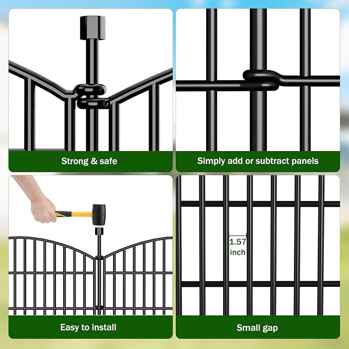 No Dig Decorative Garden Fence Animal Barrier - 5 Panels - 24 in (H) x 10 ft (L) - Dog Fence Outdoor for Yard, Rabbits and Small Pets - Tall Rustproof Metal Wire Fencing Border for Garden and Patio
