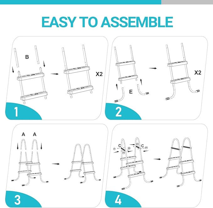 Outvita Metal Frame Above Ground Swimming Pool Entry, 2 Step Exit Ladder for 33" High Wall Pools, 300 Pound Capacity