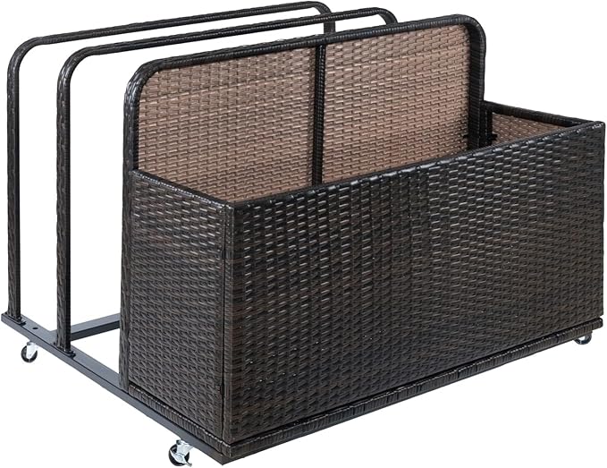 Garvee Double Layer Poolside Float Storage Organizer, Outdoor Wicker Pool Storage Bin for Floats & Toys, Rolling Poolside Storage Rack for Pool Toy Noodles Equipment Accessroies