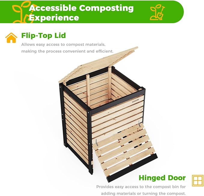 130 Gallon Solid Wood Composter, Outdoor Compost Bin with Pull-Out Door, Heavy Duty Composting Bin for Backyard, Garden, Patio, Natural