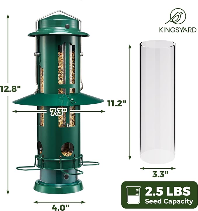 Kingsyard Squirrel Proof Bird Feeder with Removable Base + Kingsyard Metal Mesh Wild Bird Feeder with Weatherproof Dome