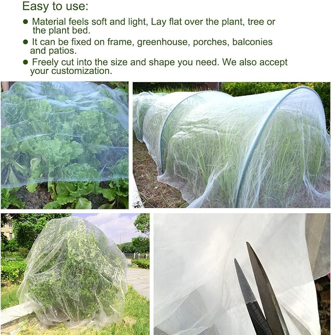 Roll Packed 4x100FT Garden Netting, Fine Mesh Pest Barrier Protect Your Plant Fruits Flower, Insect Bird Protection Netting for Raised Beds Greenhouse Hoops