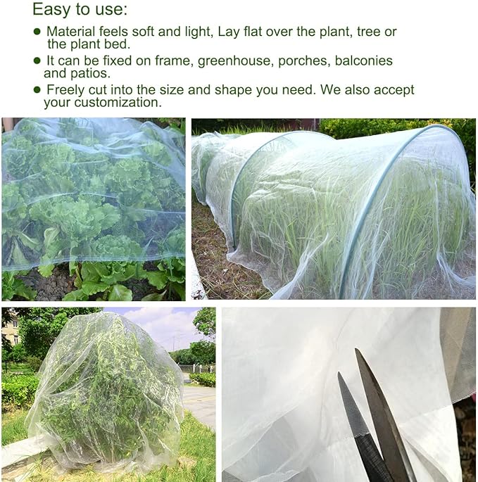 Roll Packed 8x100FT Garden Netting, Fine Mesh Pest Barrier Protect Your Plant Fruits Flower, Insect Bird Protection Netting for Raised Beds Greenhouse Hoops