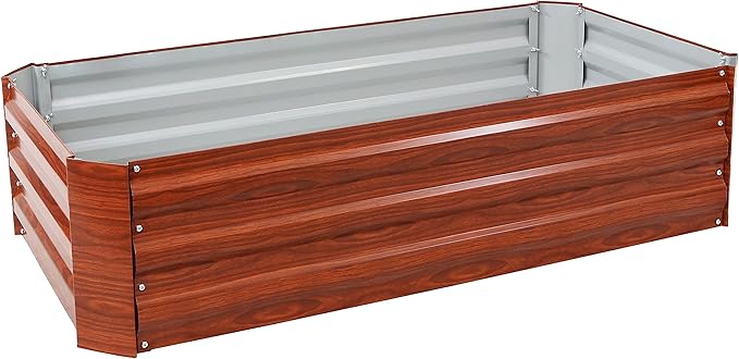 Sunnydaze Galvanized Raised Garden Bed Kit - 4x2x1 ft Outdoor Raised Garden Bed - Metal Planter Box for Vegetables, Flowers, Herbs - Woodgrain - 4' x 2' Rectangle