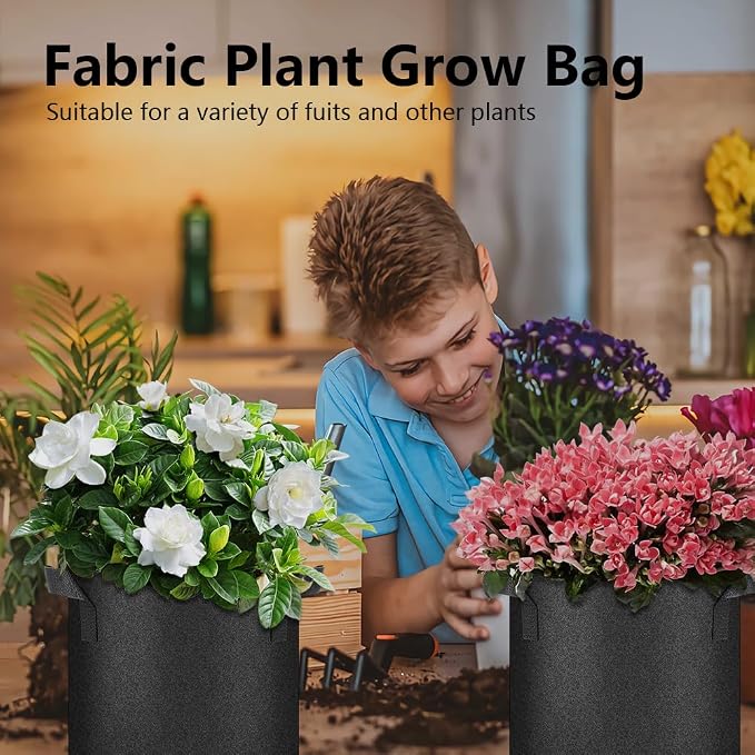 50 Pack Grow Bags, Black Heavy Duty Fabric Pots Nonwoven Potato Grow Bags with Sturdy Handles & Reinforced Stitching, Breathable Vegetable Flower Plant Growing Containers Bags (10 Gallon)