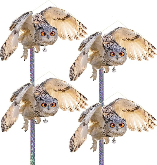 Fake Owl to Keep Pigeon Away from Roof, 4PCS Flat Plastic Owls with Reflective Tape, Pigeon Scare Devices, Garden Owls to Scare Woodpecker Squirrel, Hanging Owl Decor for Porch Patio Outside
