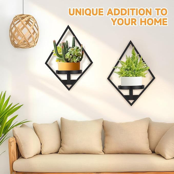 Sbosbo Wall Plant Holder, 2 Pack Metal Floating Shelves Indoor, Window Sill Plant Shelf for Bedroom Bathroom Living Room Home Office