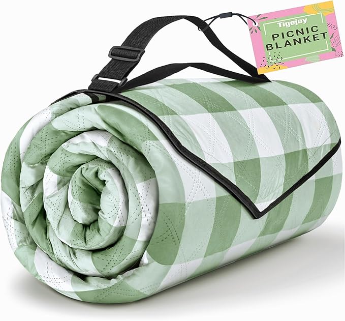 TigeJoy Small Picnic Blanket Waterproof 60x60, 5-Layer Thick Beach Blanket Sandproof, Gingham Picnic Blanket Outdoor Picnic Mat for Beach, Park, Grass, Travel, Hiking, Camping Essentials