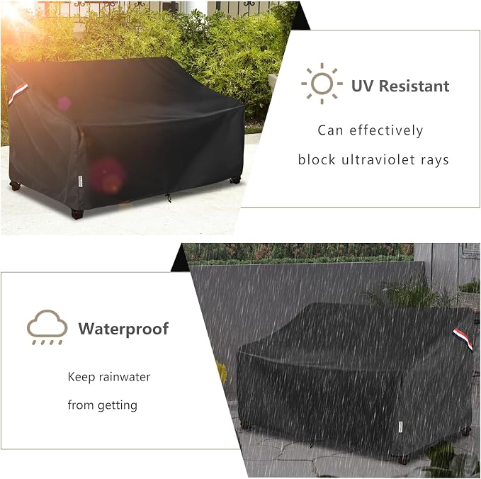 Outdoor Couch Cover Waterproof Heavy Duty Patio Furniture Covers, 58W x 32.5D x 31H Inches 2 Seater Outdoor Sofa Cover (Black)