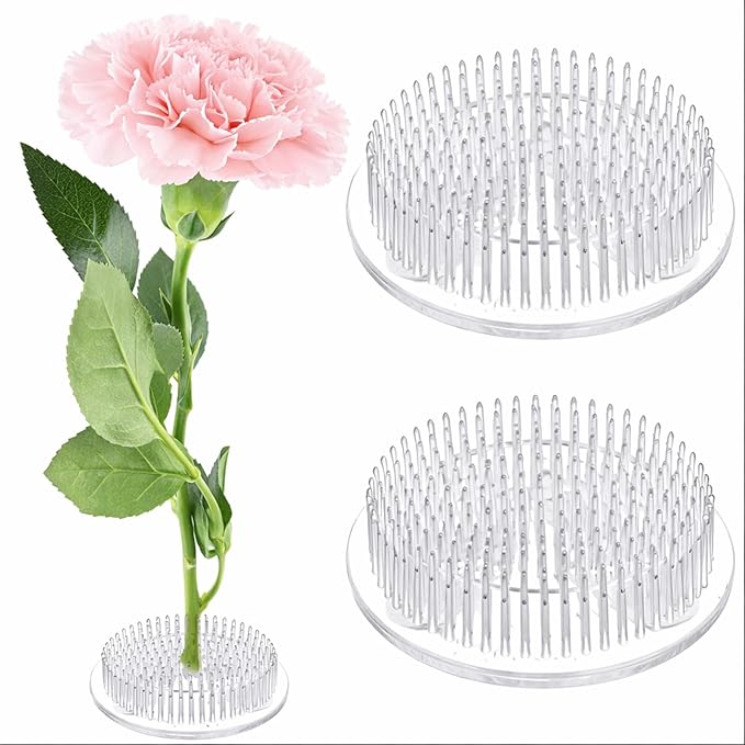 Waydress 2 Pcs 2.8 Inch Plastic Flower Frog Flower Pins Floral Frog for Arrangements Vase Japanese Ikebana Kenzan Floral Arrangement for Crafts Fixed Tools, Wedding Decor, Mother's Day Gifts (Clear)