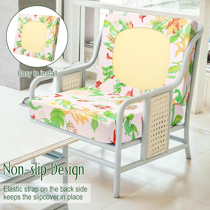 Spiareal 8 Pcs Waterproof Patio Stretch Sofa Cushion Cover, Outdoor Cushion Cover Replacement Include 4 Backrests and 4 Cushions, Sofa Seat Covers Furniture Protector(Flower)
