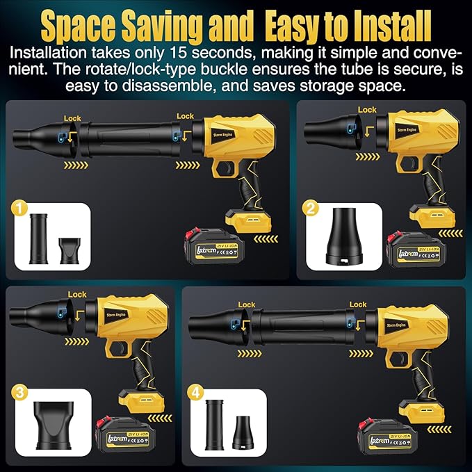 Leaf Blower Cordless with Battery and Charger 1000,000 RPM Handheld Lightweight Patio Cleaning Blower Set Extended Nozzle Design Blowing Leaves and Dust Car Dryer (Yellow)