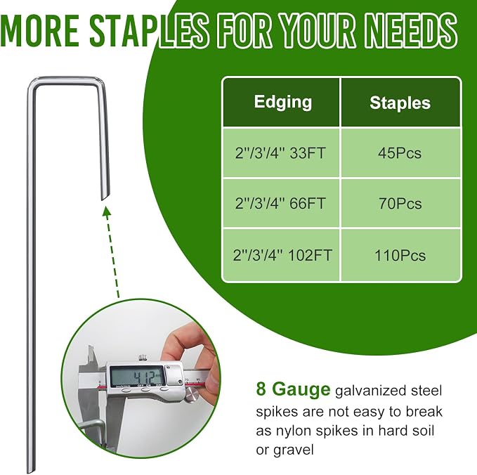 66FT Landscape Edging 3 in Tall with 70 Spikes, Garden Edging Border and 1 Hammer, Plastic Landscape Edging Border Lawn Edging for Landscaping, Flower Beds, Yard