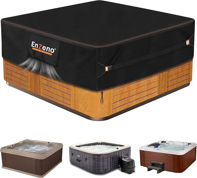 Enzeno Outdoor SPA Hot Tub Cover Waterproof Square 82 x 62 inch fit 81 x 61 or 80 x 60 or 78 x 58 420D Heavy Duty Cub Hot Tub Lid Protectors Protective Cover Cap