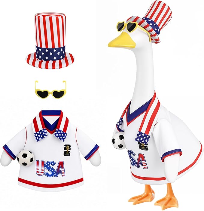 Porch Goose Outfits Clothes for World Cup Decorations, 4th of July Decorations, Patriotic Decor Outdoor, USA Soccer Fan Gifts, 250 Anniversary USA Merchandise 23 inch Porch Goose Costume for Patio