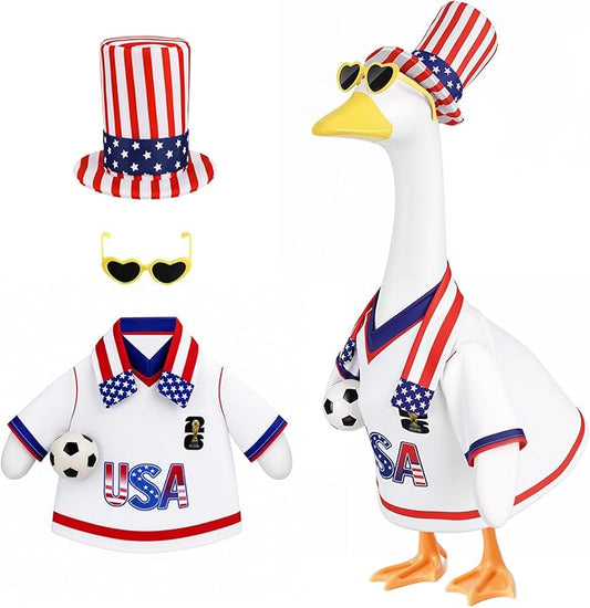 Porch Goose Outfits Clothes for World Cup Decorations, 4th of July Decorations, Patriotic Decor Outdoor, USA Soccer Fan Gifts, 250 Anniversary USA Merchandise 23 inch Porch Goose Costume for Patio