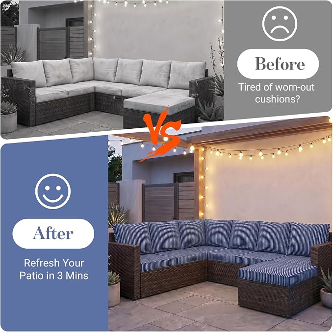pickyNproud 14Pcs Patio Cushion Covers Stretch Outdoor Couch Cushions Slipcovers Replacement Washable Furniture Protector with Elastic Bottom Sofa Chair Seat Cover, Navy