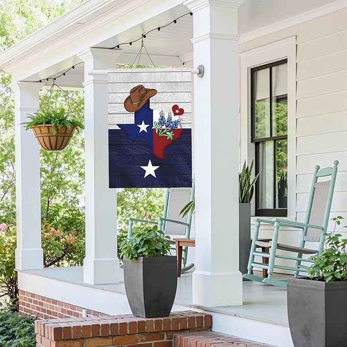 Texas Bluebonnet Garden Flag Cowboy Hat Texas State Yard Flag Americana Western House Banner Polyester Double Sided for Outdoor Wall Yard Patio Window Porch Welcome Banners Gift 28 x 40 Inch