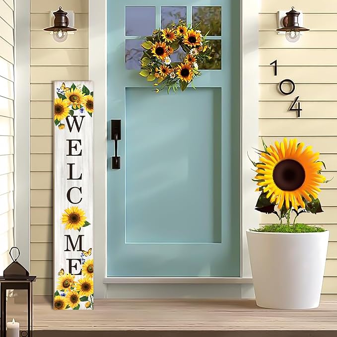 Sunflower Porch Sign Welcome Sign For Front Porch Summer Sunflowers Home Decor Sunshine Welcome Sign for Indoor Outdoor Garden Wooden Vertical Sign For Patio Front Door Porch Wall Yard