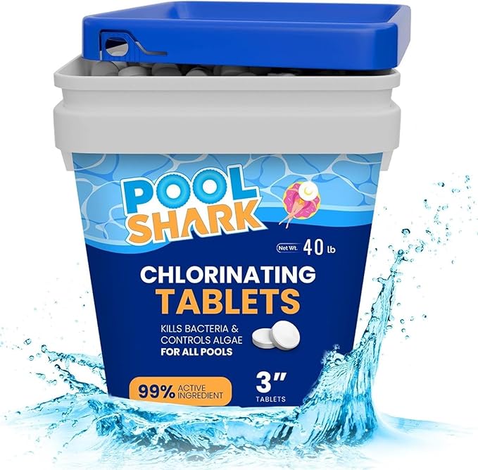 Pool Shark Swimming Pool Chlorine Tablets 2 x 40 lb as 80 lb 3-Inch Chlorine Tablets Slow-Dissolving 90% Active Chlorine Tabs Pool Chemicals for Inground Pools Above Ground Pools Saltwater Spa Hot Tub