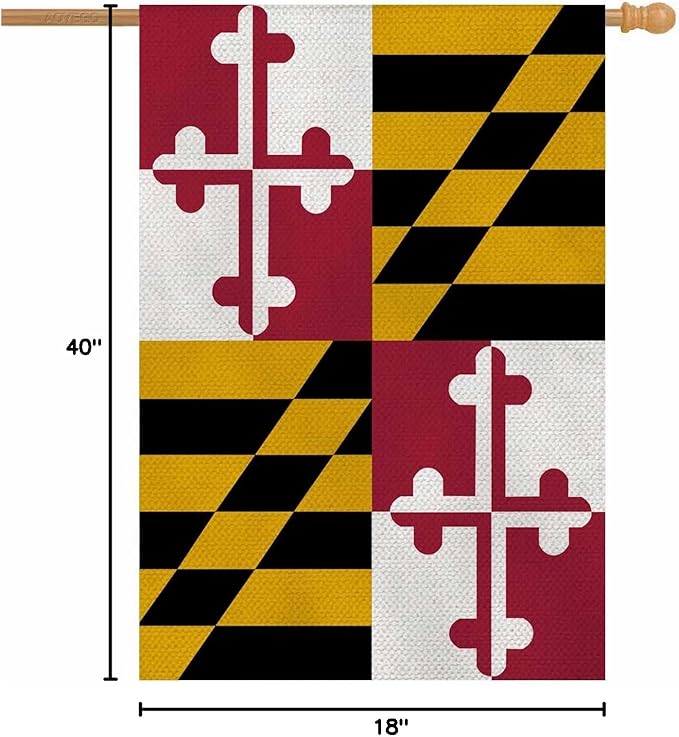 AOYEGO Maryland Us State Flag House Flag Vertical Double Sided Burlap Red Yellow Black Farmhouse Yard Outdoor Seasonal Flags Decoration 28 x 40 Inches