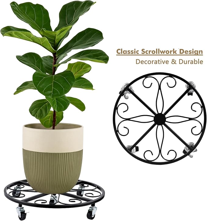 6 Pack Plant Caddy with Wheels 18 Inch Rolling Plant Stand for Large Plants Heavy Duty Plant Rollers Metal Plant Dolly Rustproof Planter Stand Wrought Iron Plant Stands Flower Cart Outdoor