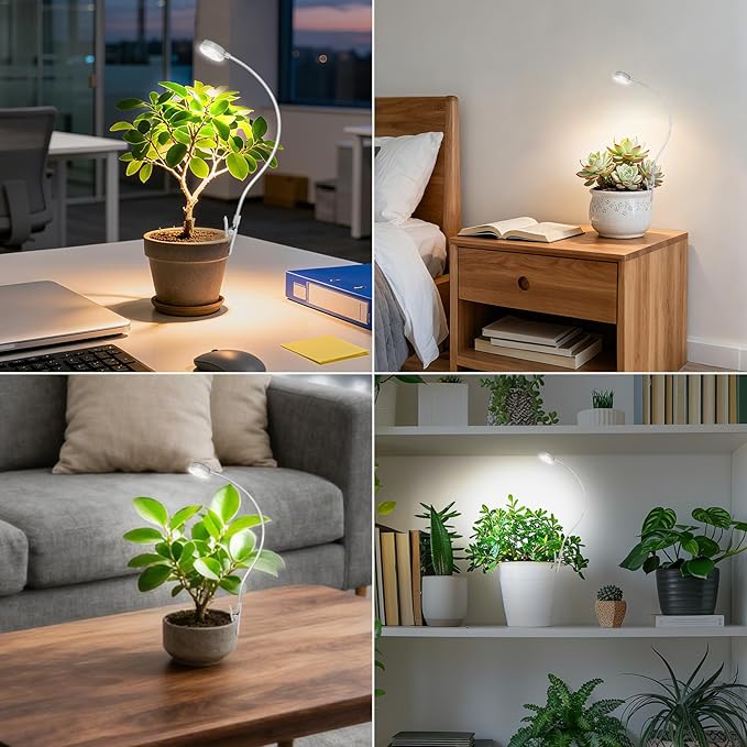 Small Grow Lights for Indoor Plants, 5W Pot Clip on Grow Light, Full Spectrum, LED 4000k with 4-Level Dimmable, Auto On/Off 3 6 12 Hrs Timer Small Grow Light, 2 Pack
