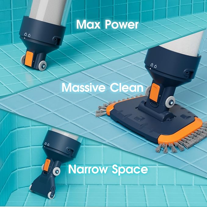 Cordless Pool Vacuum-True Powerful Suction 18.9GPM, 100inch, 1H Runtime, 25µm Fluff Ultra Fine Filter,Handheld Rechargeable Hot Tub Cleaner with Poles for Above Ground&Inground Pool