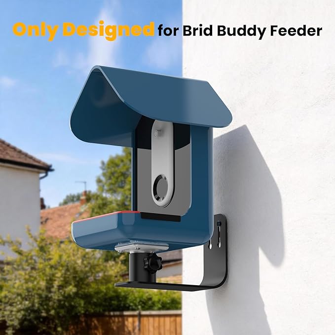 Wall Mount Bracket Designed for Bird Buddy Smart Feeder – Durable Metal Heavy Duty Mount Stand for Wall Fences Poles Post, Weather-Proof Outdoor Feeder Accessory, Black