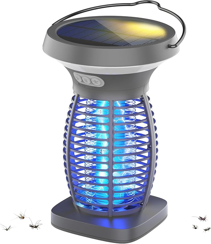 OnBeam Solar Bug Zapper Outdoor, Mosquito Zapper Outdoor Waterproof Electric Fly Zapper Rechargeable Mosquito Killer with Solar Panel, 4200V Fly Trap Indoor for Home Backyard, Patio, Garden, Camping