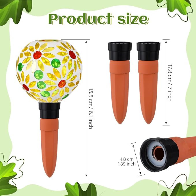 Frienda 3 Pack Mosaic Self Watering Spikes Plant Watering Globes Slow Release Vacation Insert Automatic Plant Waterer Device for Indoor Outdoor Automatic Waterer