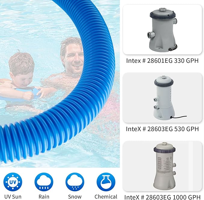 1.25 x 59 Inch Pool Hoses for Above Ground Pools,Pool Filter Pump Hoses,Compatible With Intex Filter Pump 607,637 With 12 Metal Clamps（3 Pack）