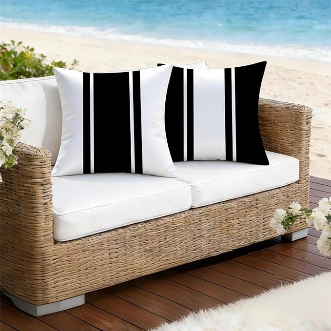 Outdoor Waterproof Throw Pillow Covers 18x18 Set of 4 Black Modern Geometry Decorative Cushion Cases for Patio Furniture Garden Porch Bench Couch Sunbrella
