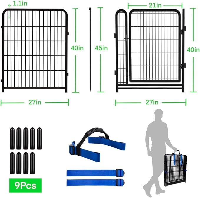 Garden Fencing 40 inch High, Dog Fence Outdoor for Yard, 21" Wide Low Threshold Gate, Fencing for Garden Beds, Garden Fence Border,Animal Barrier Fences, 8 Panels Total 17.7 Ft(L)